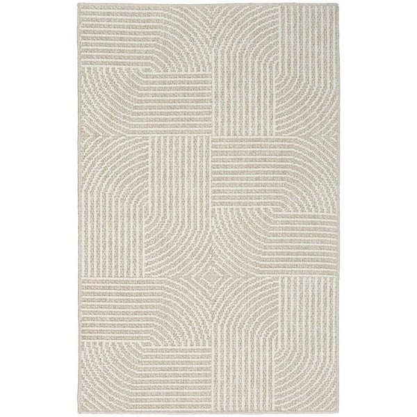 Textured Home Beige Ivory 2 ft. x 4 ft. Geometric Contemporary Area Rug