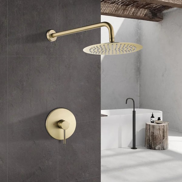 1-Spray Patterns with 1.5 GPM 10 in. Wall Mount Rain Fixed Shower Head in Brushed Gold