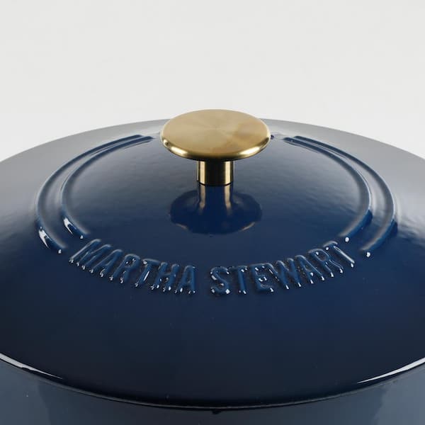 MARTHA STEWART 7 qt. Round Turquoise Enameled Cast Iron Dutch Oven