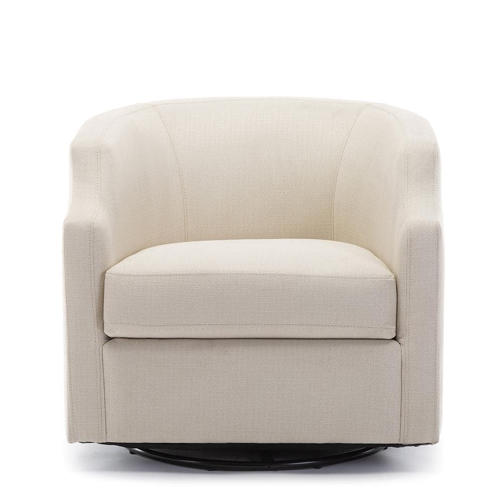 Infinity White Linen Swivel Barrel Chair with Clip Arm Design