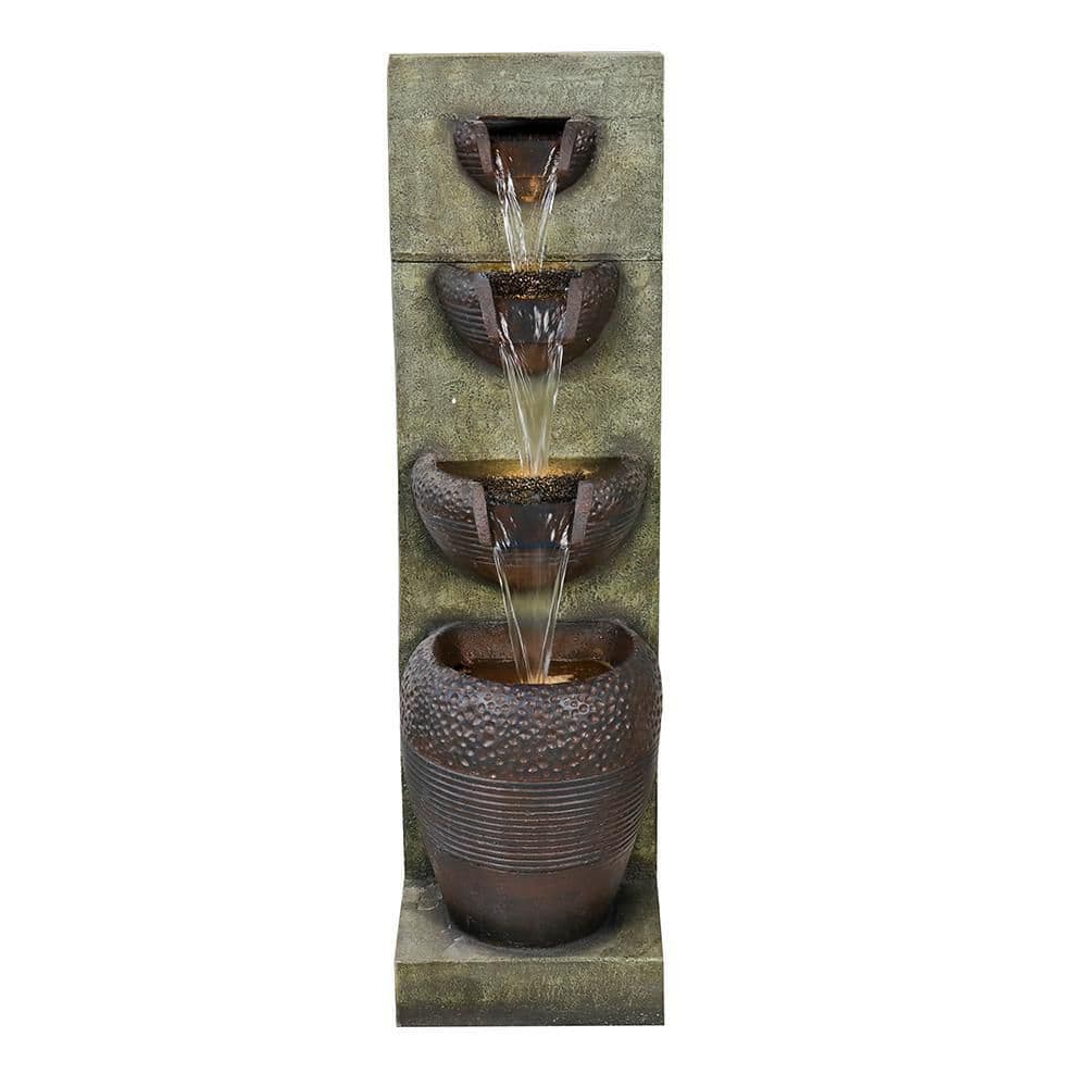 Watnature 32 in. 4-Tier Resin Outdoor Water Fountain Falling Water ...