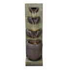 32 in. 4-Tier Resin Outdoor Water Fountain Falling Water Indoor Outdoor Fountain with Lights for House, Garden, Office