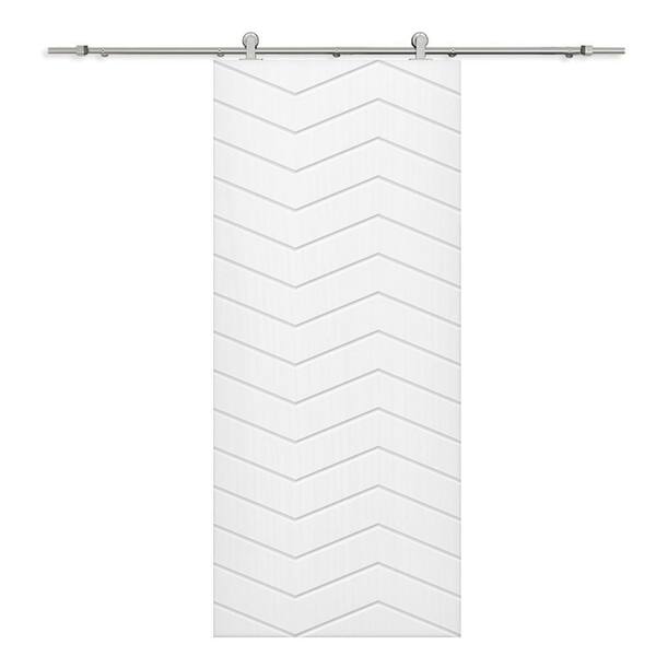 CALHOME 30 in. x 80 in. White Painted Composite MDF Paneled Interior Sliding Barn Door with Hardware Kit
