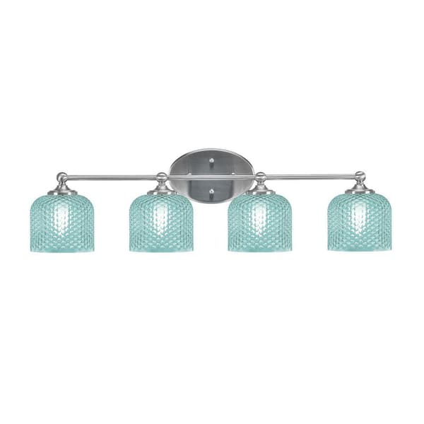 Monroe 16.75 in. 4- Light Brushed Nickel Vanity Light with 6 in. Turquoise Textured Shades No Bulbs Included