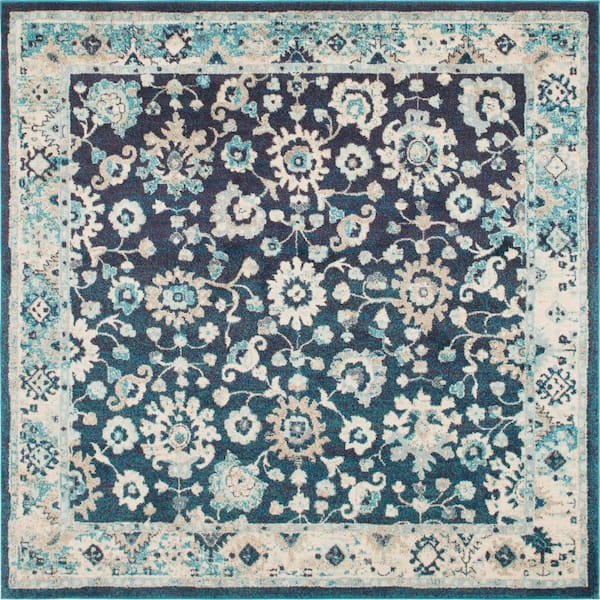 Unique Loom Penrose Krystle Navy Blue 8 ft. x 8 ft. Square Rug