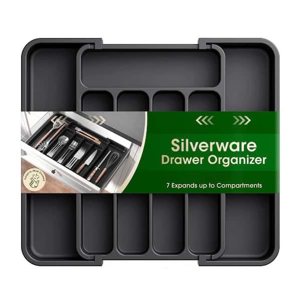 7 Knife In-Drawer Plastic Cutlery Storage Tray with Adjustable Compartments and Anti-Slip Pads, Black, 1 Piece