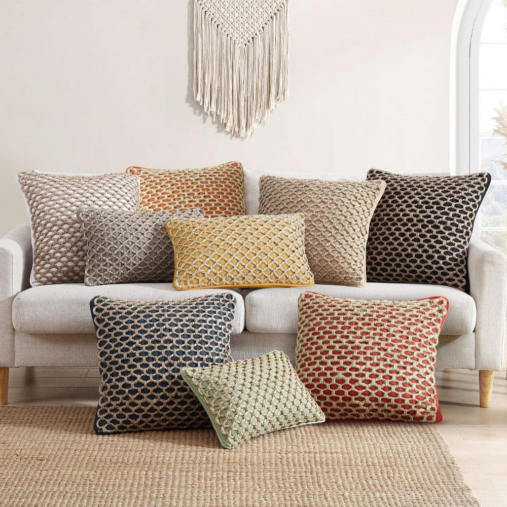 Rustic Red and Beige Woven Cotton Jute Throw Pillow Set