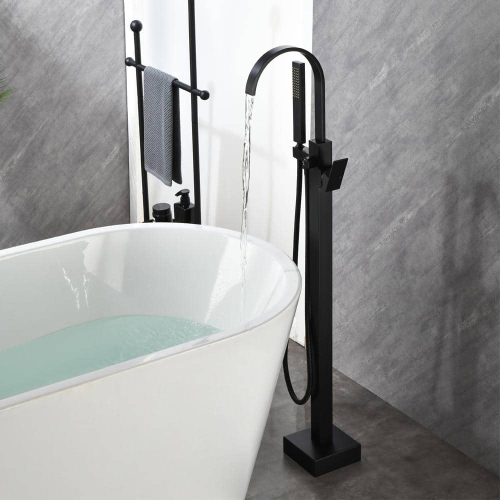 Matte Black Brass Floor-Mounted Freestanding Tub Filler