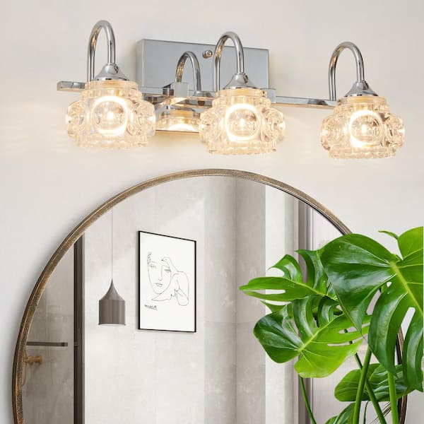17.3 in. 3 Chrome Vanity Light Fixture with Crystal Shades