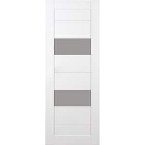 Berta 28 in. x 96 in. No Bore 2-Lite Frosted Glass Snow White Composite Wood Interior Door Slab