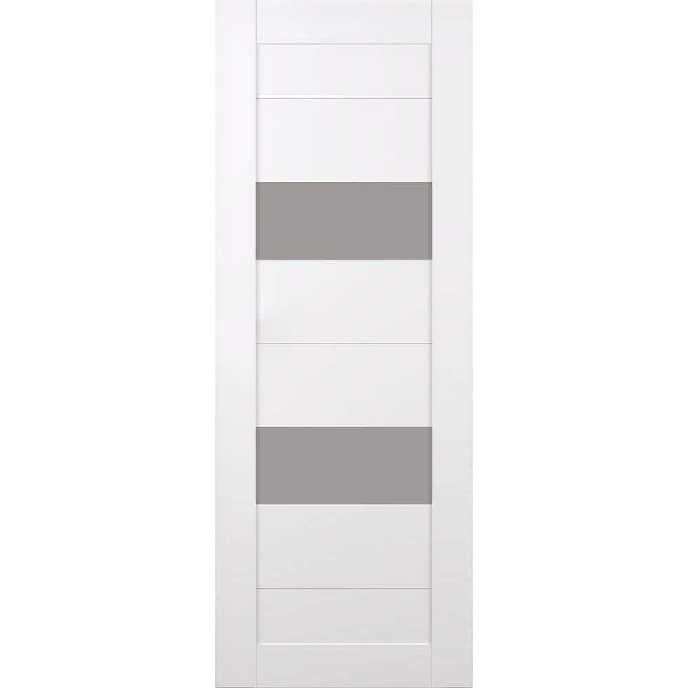 Berta 28 in. x 84 in. No Bore 2-Lite Frosted Glass Snow White Composite Wood Interior Door Slab -  Belldinni, 307603