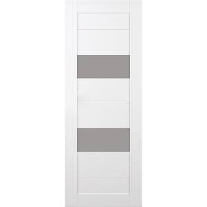 Berta 36 in. x 84 in. No Bore 2-Lite Frosted Glass Snow White Composite Wood Interior Door Slab