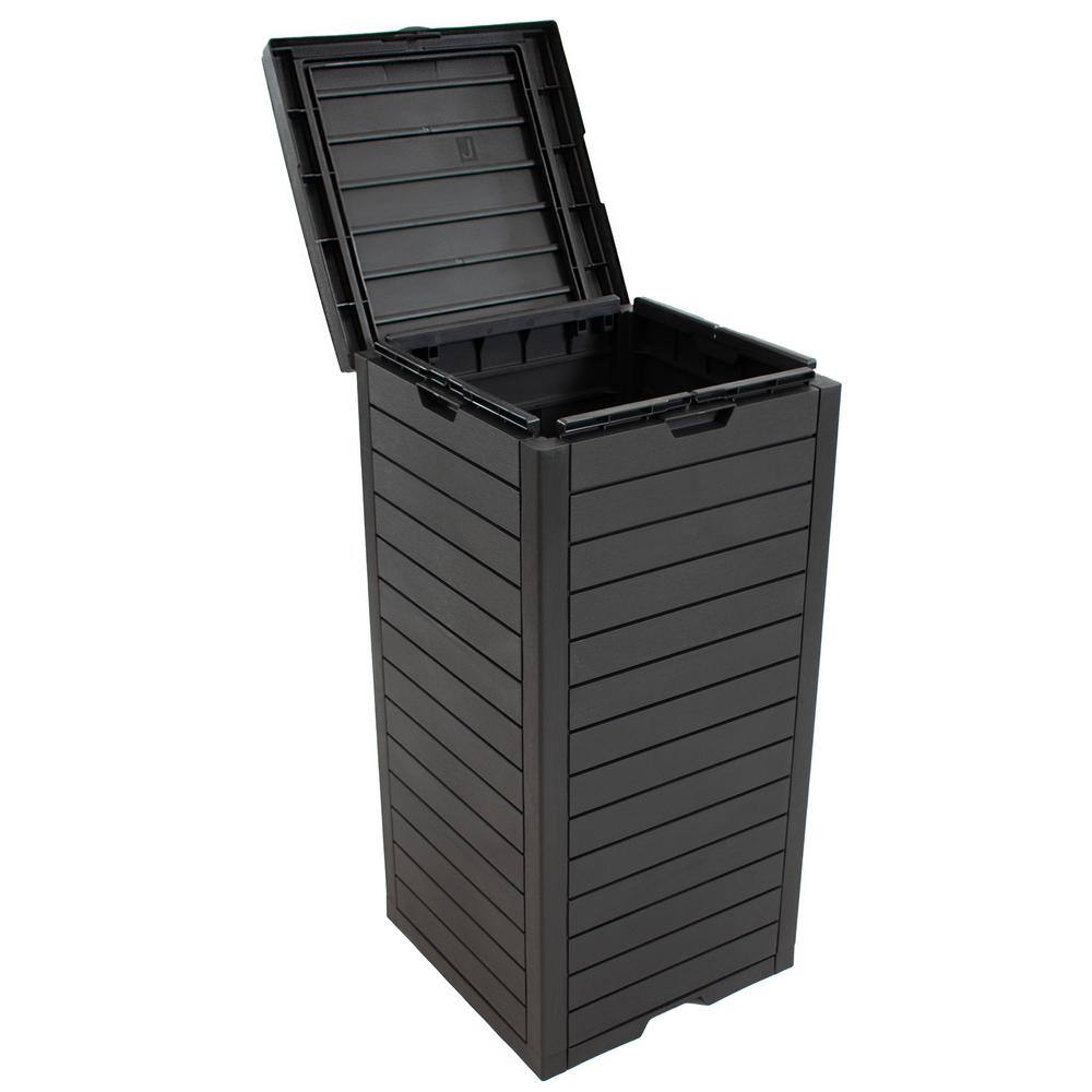 Black Polypropylene Resin Outdoor Trash Can with Lid, 39 Gallon