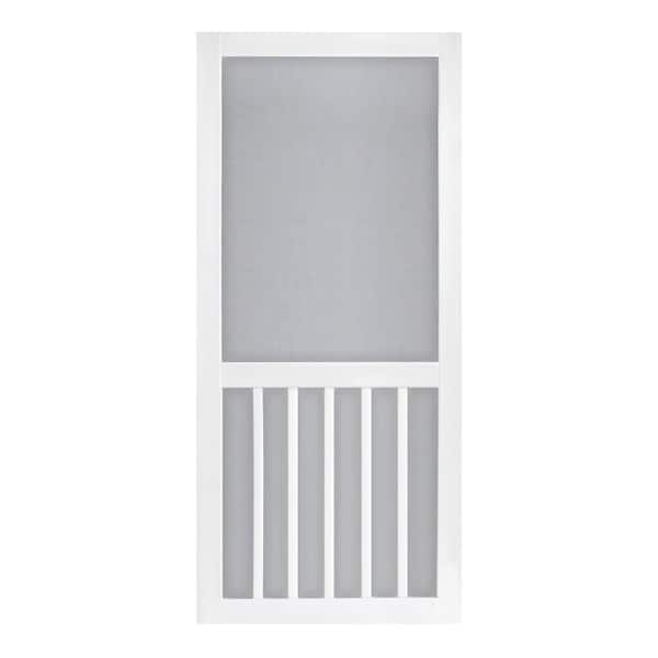 White Solid Vinyl 5 Bar Screen Door, Home Depot Patio Screen Door Parts