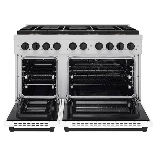Autograph 48 in. 6.7 cu. ft. Paramount Dual Fuel Range with 8 Burners and Dual Ovens with White Matte and Matte Black