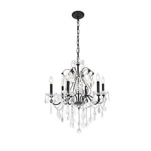 Timeless Home 24 in. L x 24 in. W x 21 in. H 6-Light Dark Bronze Transitional Chandelier with Clear Crystal