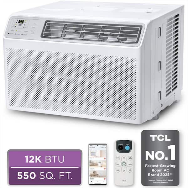 12,000 BTU (DOE) Smart Window Air Conditioner Cools 550 sq. ft. with Remote and Wi-Fi Enabled in White