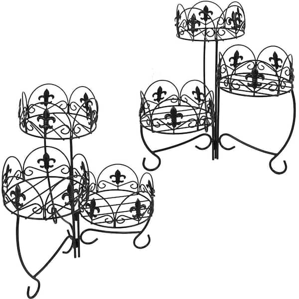 Sunnydaze 22 in. Black Iron 3-Tiered French Lily Plant Stand (2-Pack)
