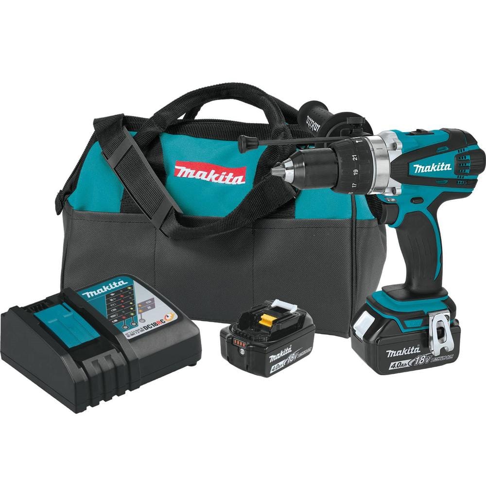 Makita 18V LXT Lithium-Ion Cordless 1/2 in. Hammer Driver-Drill Kit with  (2) Batteries (4.0 Ah), Charger and Bag XPH03MB - The Home Depot