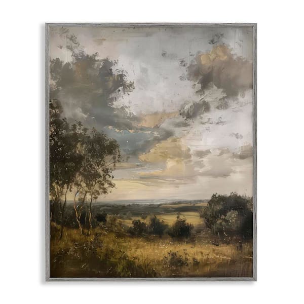 Rural Meadow at Dawn by LSR Creative Studio Gray Framed Nature Giclee Art Print 30 in. x 24 in.