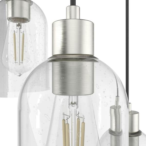 Hunter - Lochemeade 3 Light Brushed Nickel Waterfall Chandelier with Clear Seeded Glass Shades Kitchen Light