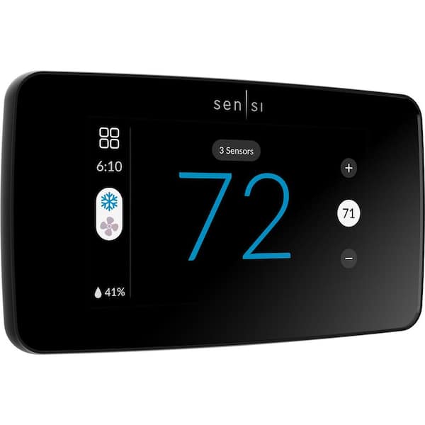 Emerson Sensi Touch 2 Wi-Fi 7-Day Programmable Thermostat, Touchscreen Color Display, Data Privacy, C-Wire Required-Black