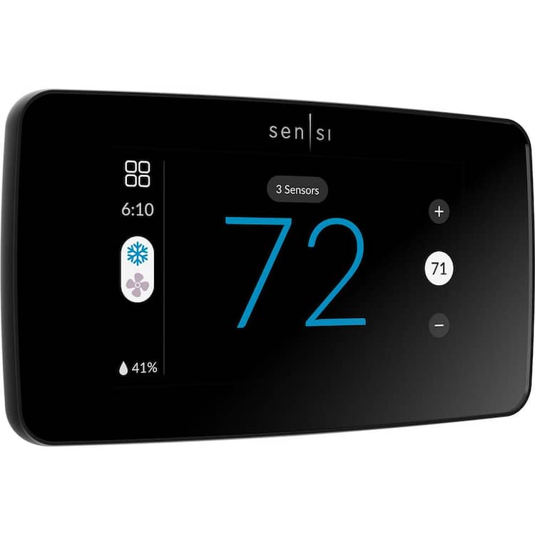 Emerson Sensi Touch 2 Wi-Fi 7-Day Programmable Thermostat, Touchscreen Color Display, Data Privacy, C-Wire Required-Black