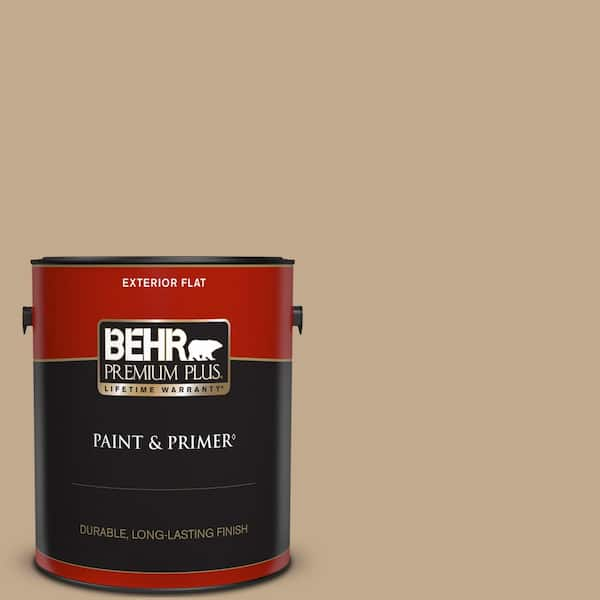 BEHR PREMIUM PLUS 1 gal. #BXC-07 Palomino Tan Flat Exterior Paint & Primer