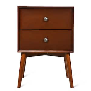 2-Drawer Mid-Century Brown Nightstand Side Table 18"x 15" x 26" (W x D x H)