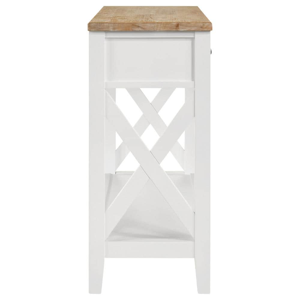 Coastal Brown and White Wood Console Table with Storage
