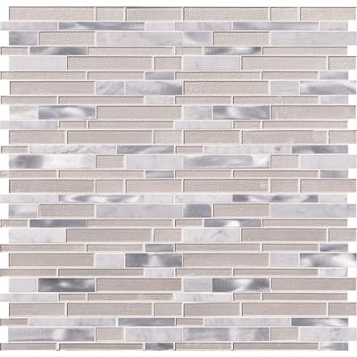 White Wave Interlocking 12 in. x 12 in. x 4 mm Textured Glass Stone Metal Mesh-Mounted Mosaic Tile (20 sq. ft. / case)