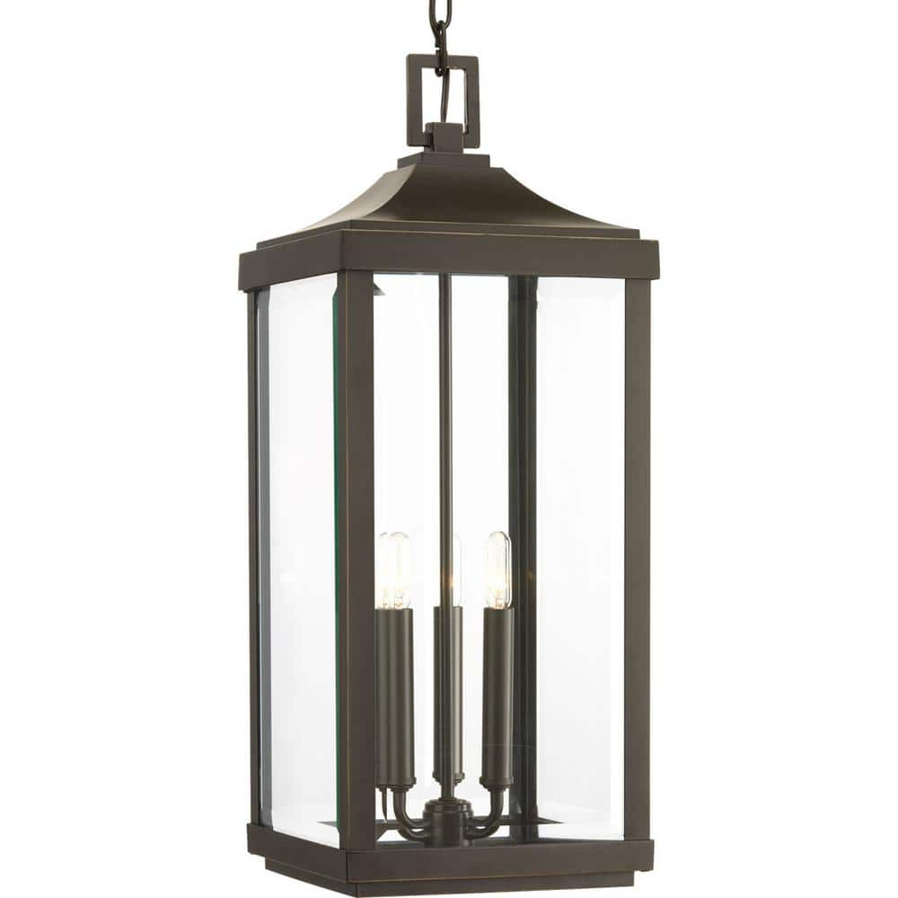 Progress Lighting Gibbes Street Collection 3 Light Antique Bronze Clear Beveled Glass New 6965