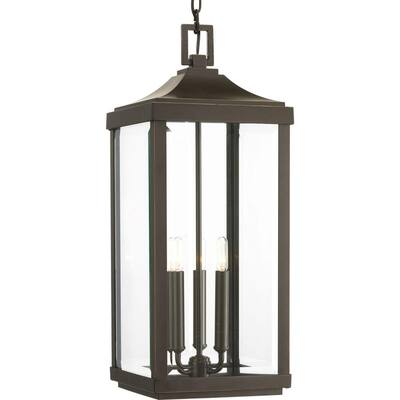 Gibbes Street Collection 3-Light Antique Bronze Clear Beveled Glass New Traditional Outdoor Hanging Lantern Light