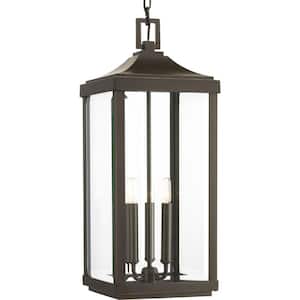 Gibbes Street Collection 3-Light Antique Bronze Clear Beveled Glass New Traditional Outdoor Hanging Porch Lantern Light