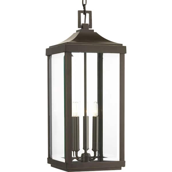 Progress Lighting Gibbes Street Collection 3-Light Antique Bronze Clear Beveled Glass New Traditional Outdoor Hanging Porch Lantern Light