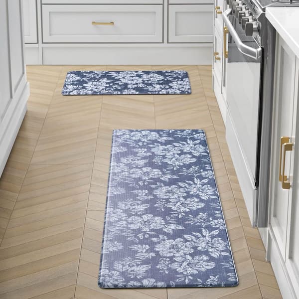 Blue Iris Floral 17.5 in. x 60 in. /17.5 in. x 28 in. Anti-Fatigue Wellness Mat