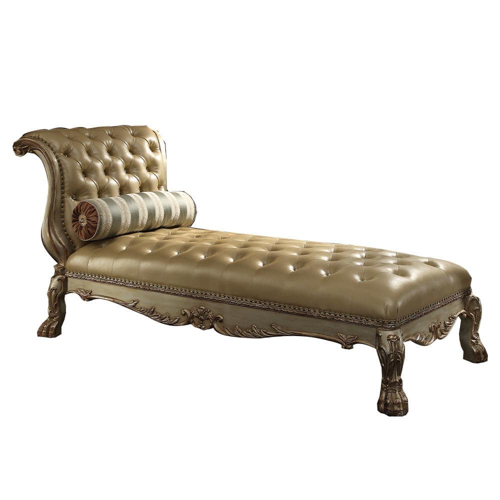 ACME 53160 Dresden Sofa with 4 Pillows, Bone PU & Gold Patina