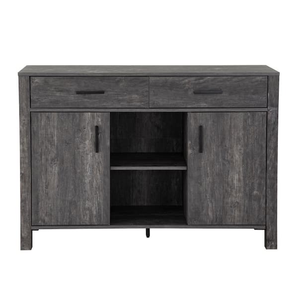 FC Design Washed Black 47 in. W Sideboard Storage Cabinets Dining Server Cupboard Buffet Table with 2-Drawers and Shelves