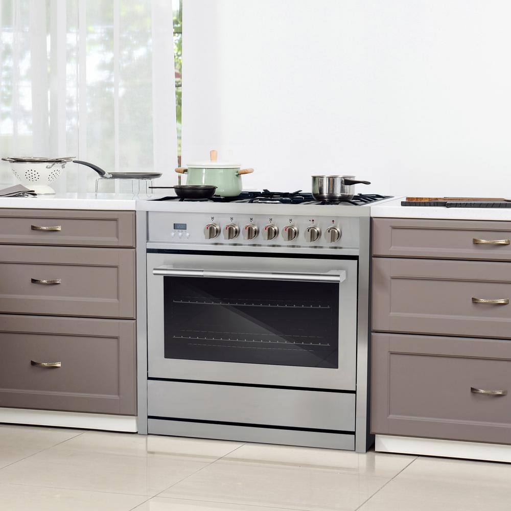 36-Inch Stainless Steel Dual Fuel Convection Range with 5 Burners
