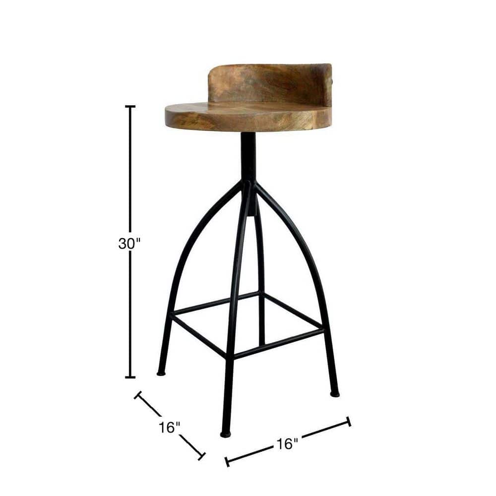 Adjustable Saddle-Style Swivel Bar Stool in Walnut & Black Metal