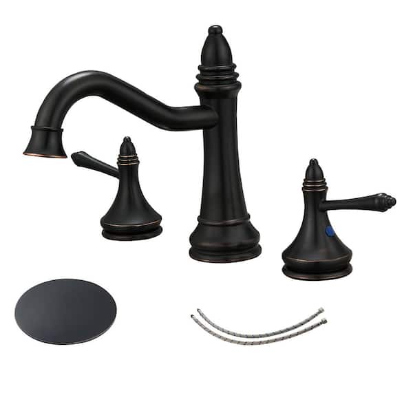 FORCLOVER 8 in. Widespread Double Handle Waterfall Bathroom Faucet with Pop-up Drain Assembly in Spot Resist Oil Rubbed Bronze