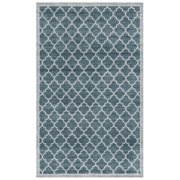 Arizona 6 ft. x 9 ft. Green Machine Washable Border Geometric Trellis Area Rug
