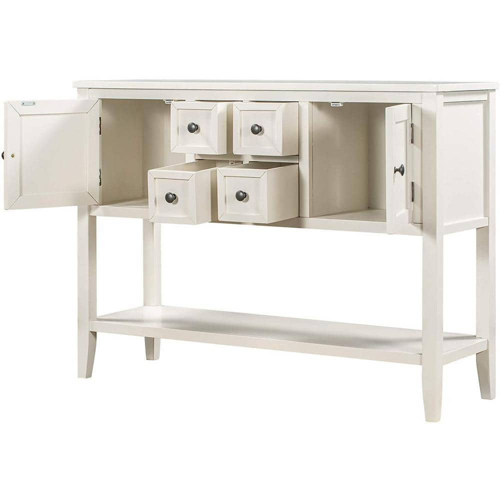 Cambridge Series 46 in. White Standard Rectangle Wood Console Table with 4-Drawers 2-Cabinets and 1-Bottom Shelf