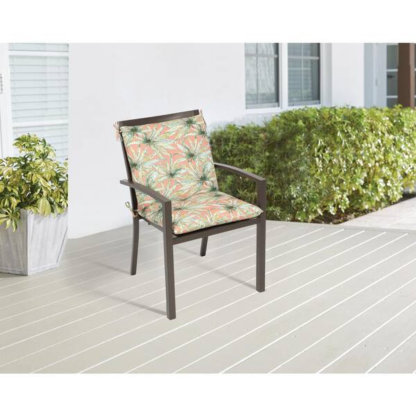 Hampton Bay 20 in. x 17 in. One Piece Mid Back Outdoor Dining Chair Cushion in Jezebel Leaf 04375024