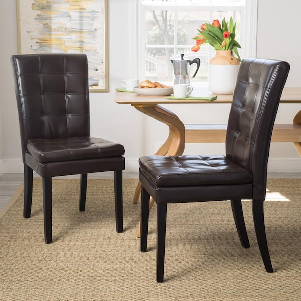 Crayton Chocolate Brown Leather Tufted Dining Chair (Set of 2)