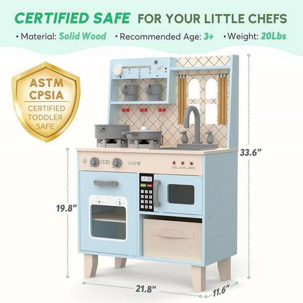 SEEUTEK Wooden Play Kitchen for Kids Compact Pretend Kitchen