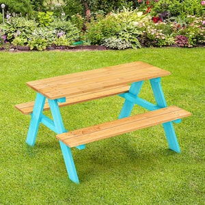 2-Piece Wood Top Blue Kids Picnic Table Set with Bench for Max 4 Kids Toddler Activity Table