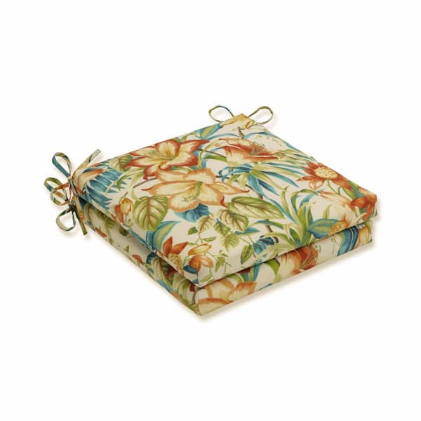 Pillow Perfect Floral 20 in. x 20 in. Outdoor Dining Chair Cushion in Blue/Green/Orange (Set of 2)