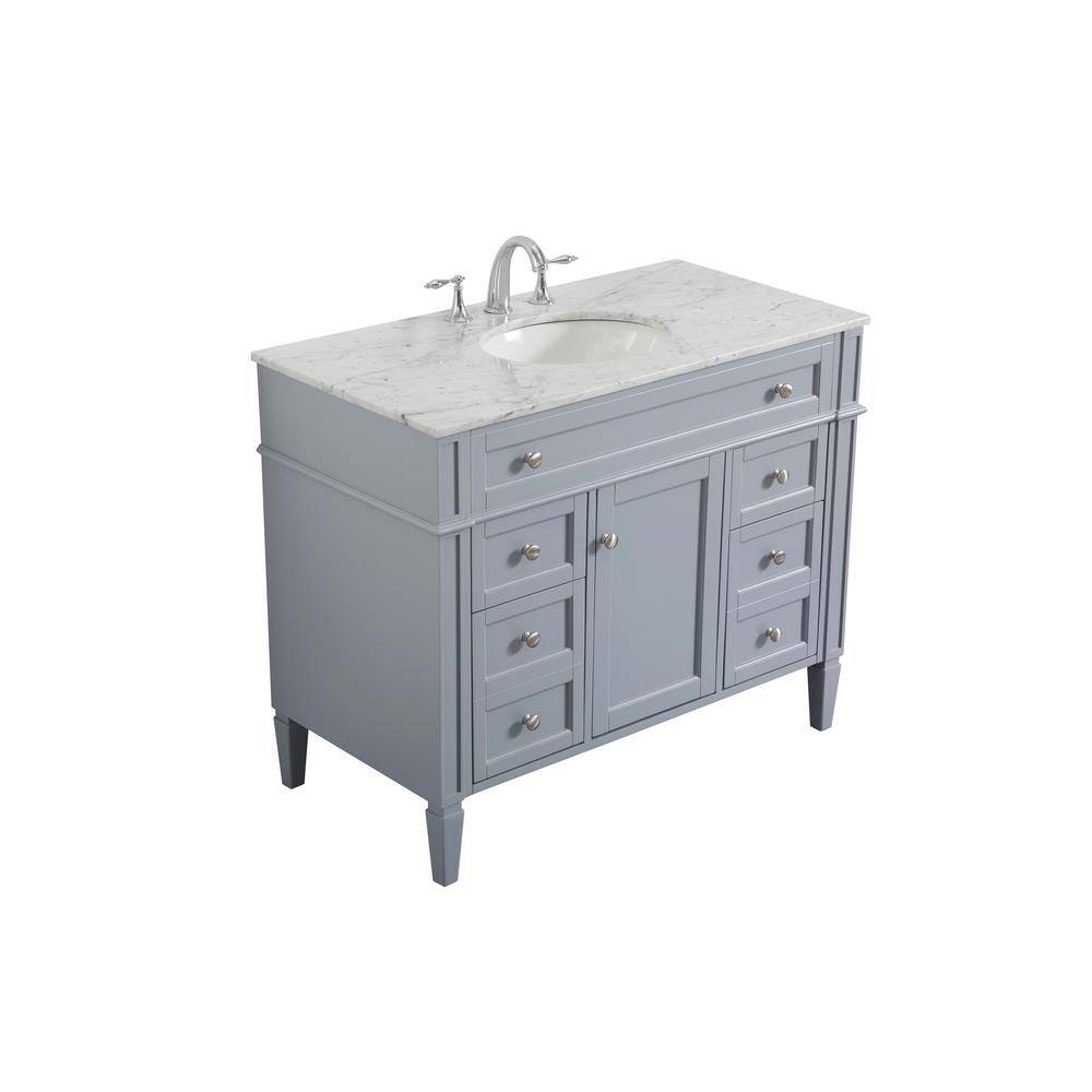 Gray Solid Wood and Marble Single Bathroom Vanity with Porcelain Sink