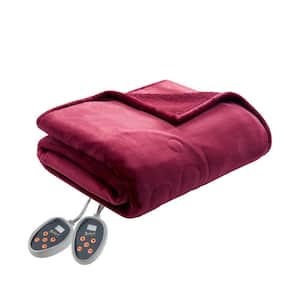 Heated Plush to Berber Garnet Polyester Twin Electric Blanket